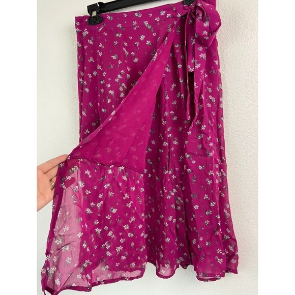 Rag and Bone women's 8 pink floral side tie georgette wrap midi skirt - Picture 4 of 7